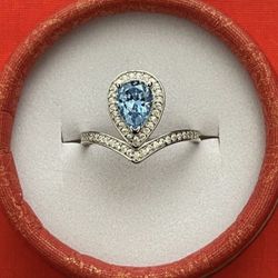 925 Sterling Silver Blue Topaz Minimalist Band Ring Size 8 Stone Size 4*6mm