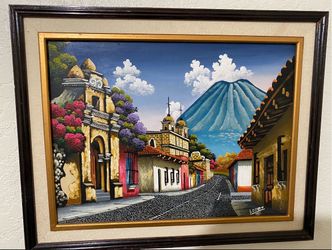 Old Guatemala street scene painting
