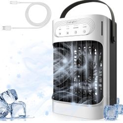 Portable Air Conditioners 800ml Water Tank 7-Color Night Light 3-Speeds 3-Level Humidify 2-8H Timer Quiet and Powerful USB Powered Mini Evaporative Ai