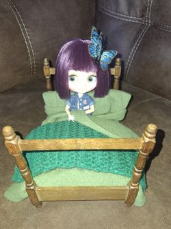 Vintage 1/12 Scale Antique Wood Dollhouse Bed