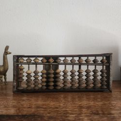 Antique Wooden Abacus Calculator with Copper Details