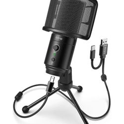 FIFINE USB Desktop PC Microphone with Pop Filter for Computer and Mac, Studio Condenser Mic with Gain Knob Mute Button Headphone Jack for Gaming Strea