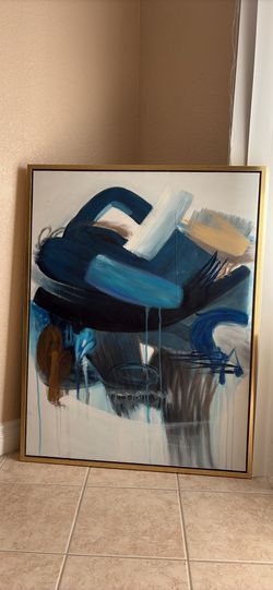 Large Abstract Painting  in Gold Floating Frame – 44x34