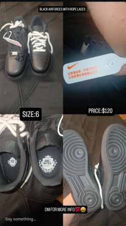 Black Nike airforce ones with rope laces