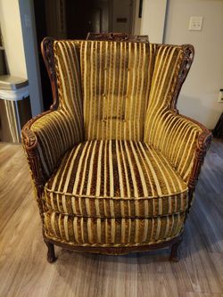 Vintage French Provincial Carved Wingback Armchair