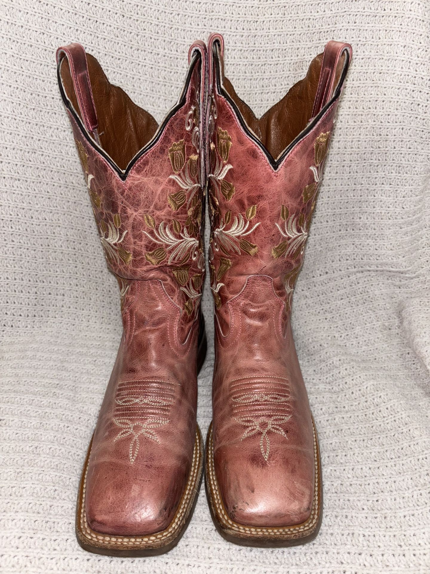 Pink Dan Post Women’s Cowgirl Boots size 9 Square Toe