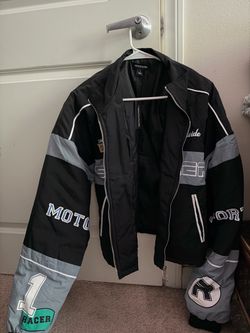 PrettyLittleThing Vintage Racing Jacket Black & Gray Size S
