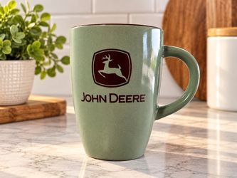 John Deere Green Speckled Coffee Mug Farmhouse Tractor Collectible