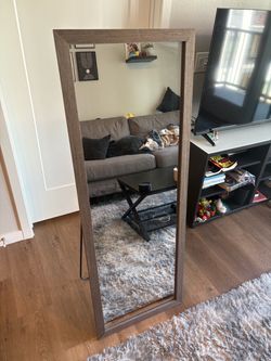 Full Length Wooden Mirror for Wall or Floor, 56"x20" Rustic Farmhouse Solid Wood Frame with Stand