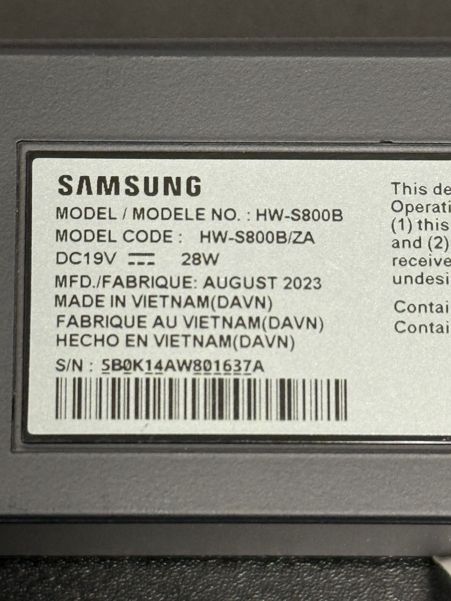 SAMSUNG ULTRA SLIM SOUNDBAR WITH WIRELESS SUBWOOFER AND REMOTE HW-S800B