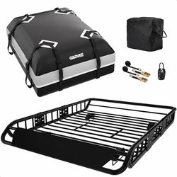 54" x 39" Universal Roof Rack Basket, 200 Lbs Capacity Rooftop Cargo Carrier Basket with 15 Cubic Feet (44" x 34" x 17") Waterproof Luggage Bag, for S