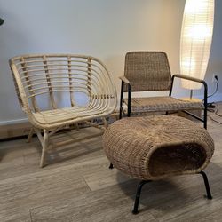 IKEA Rattan & Wicker Chair/Footstool Faux Plants