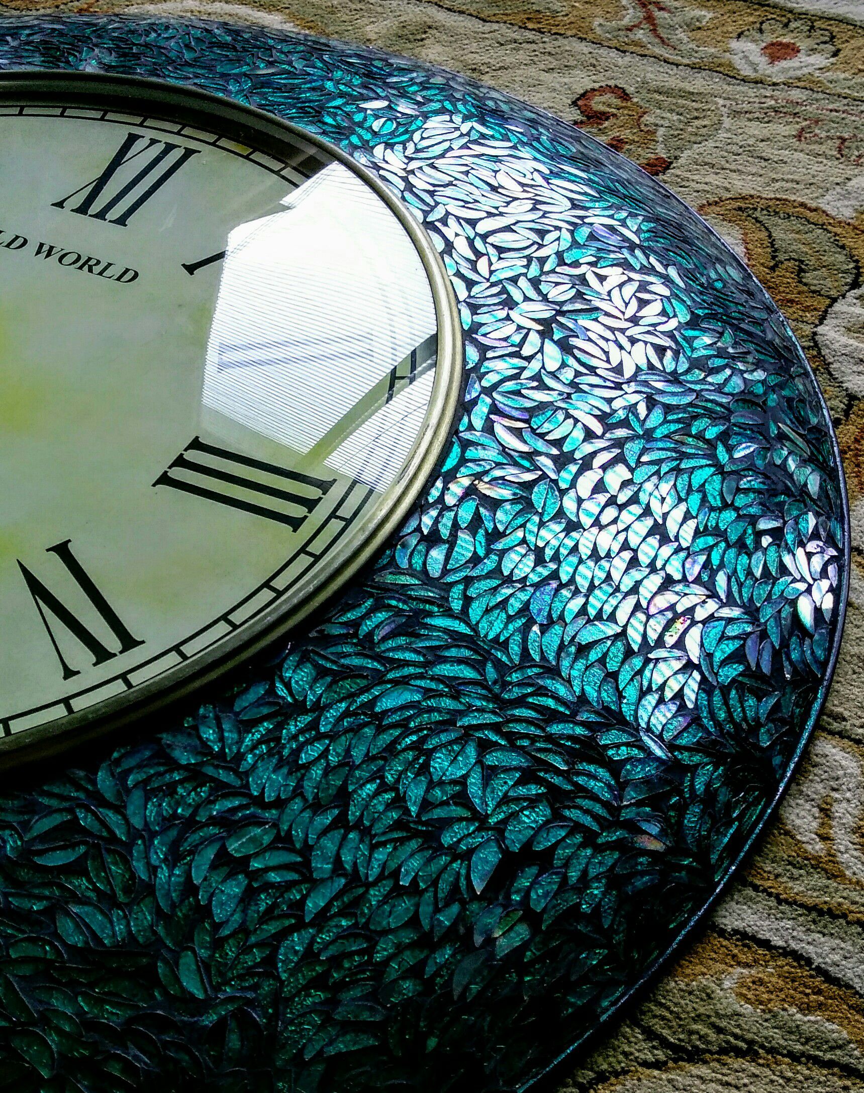 Pier 1 Imports "Old World" peacock mosaic large decorative wall clock