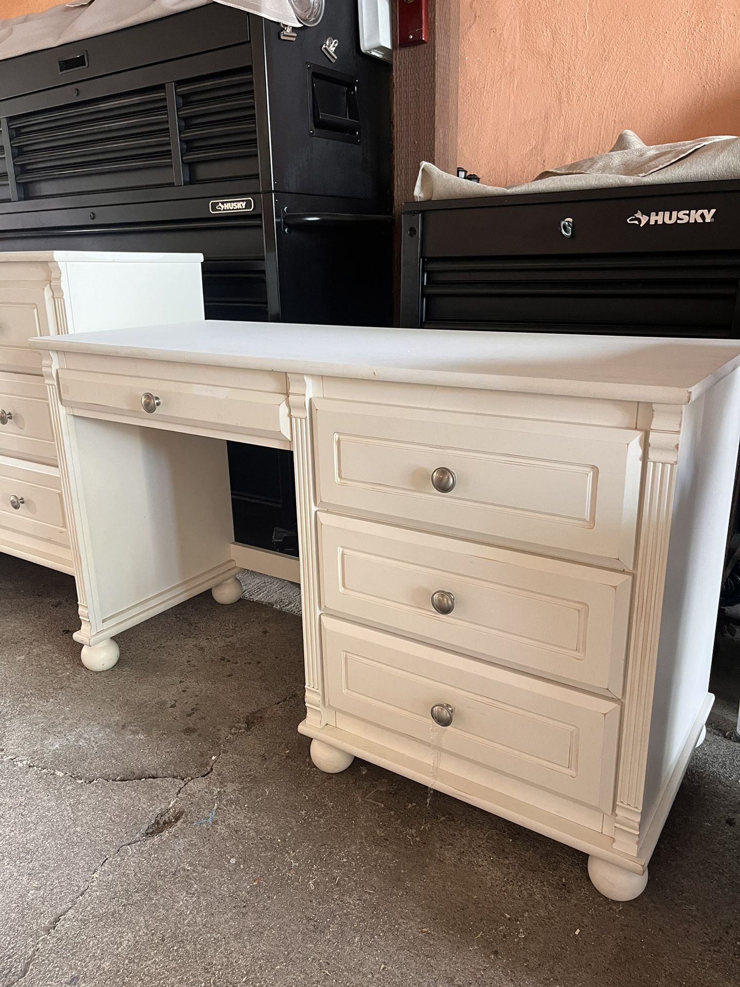 White desk with drawers & White Dresser