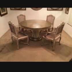 Round Silver Dining Table With 4 Chairs