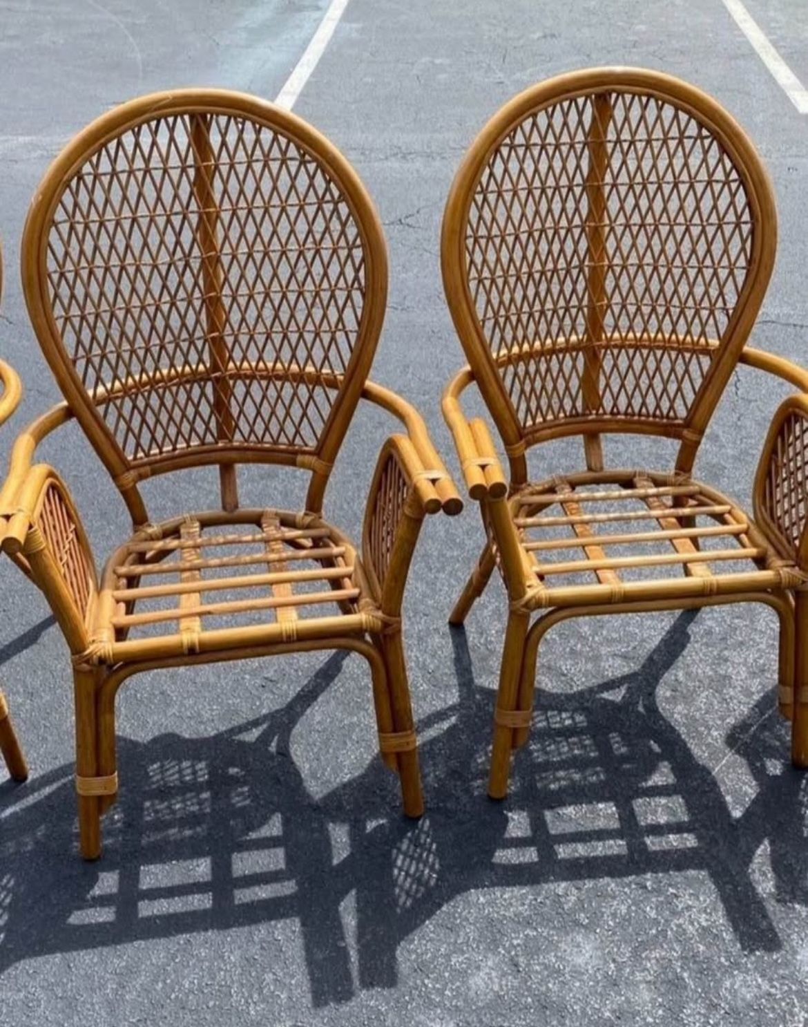 Vintage Rattan Peacock Chairs Fan Back Bamboo MCM