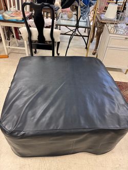 Large Black Leather Ottoman Pouf