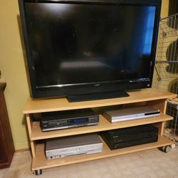 Wood TV stand with wheels