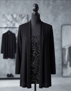 Black Cardigan and Sequin Tank Top Set XL