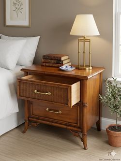 Vintage Stanley Furniture Faux Bamboo Nightstand Side Table