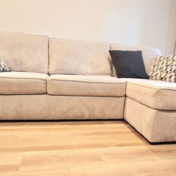 LIVING SPACES: Monterey Beige /Grey Fabric Sectional 107"