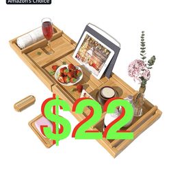 Bath Caddy Tray for Bathtub - Bamboo Adjustable Organizer Tray for Bathroom with Free Soap Dish Suitable for Luxury Spa or Reading