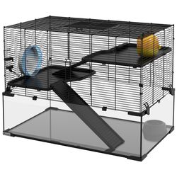 PawHut 30" Hamster/Gerbil Cage w/Glass Basin, Black