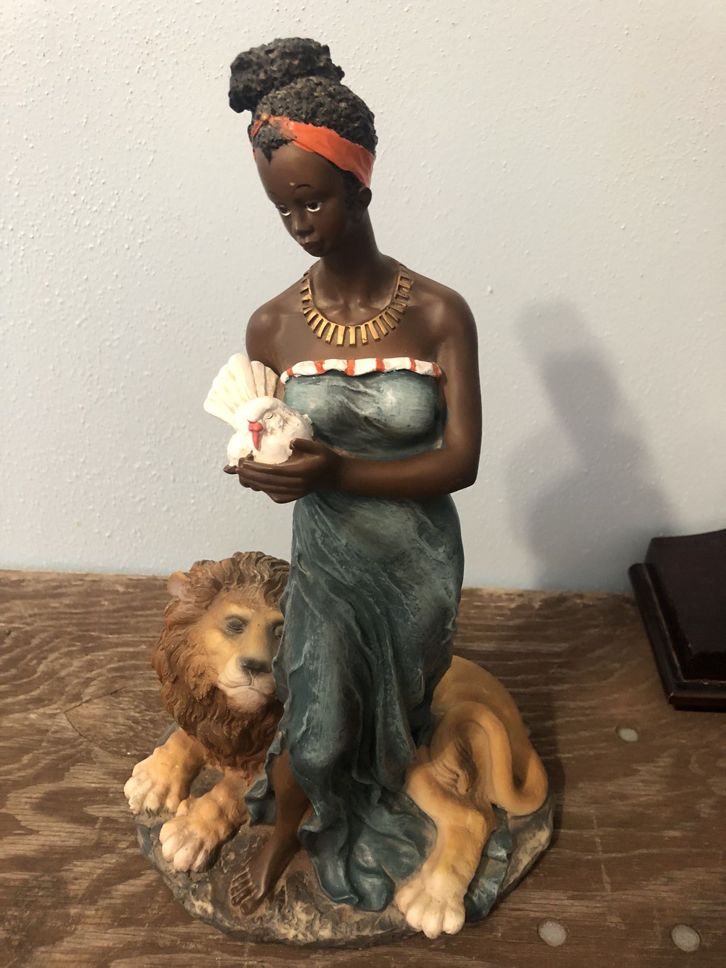 African Women/Lion Figurine 16” Tall