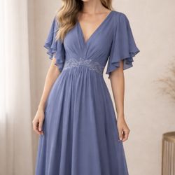 New*Elegant Dusty Blue Chiffon Formal Gown