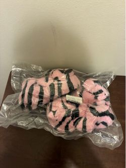 Pink Zebra Print Teddy Bear $lippers SMALL