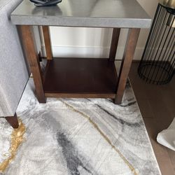 Modern Designer End Tables – Faux Concrete & Wood (Set of 2)