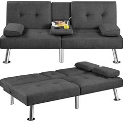 Dark Gray Convertible Sofa Bed Adjustable Fabric Couch Sleeper Modern Recliner  Reversible