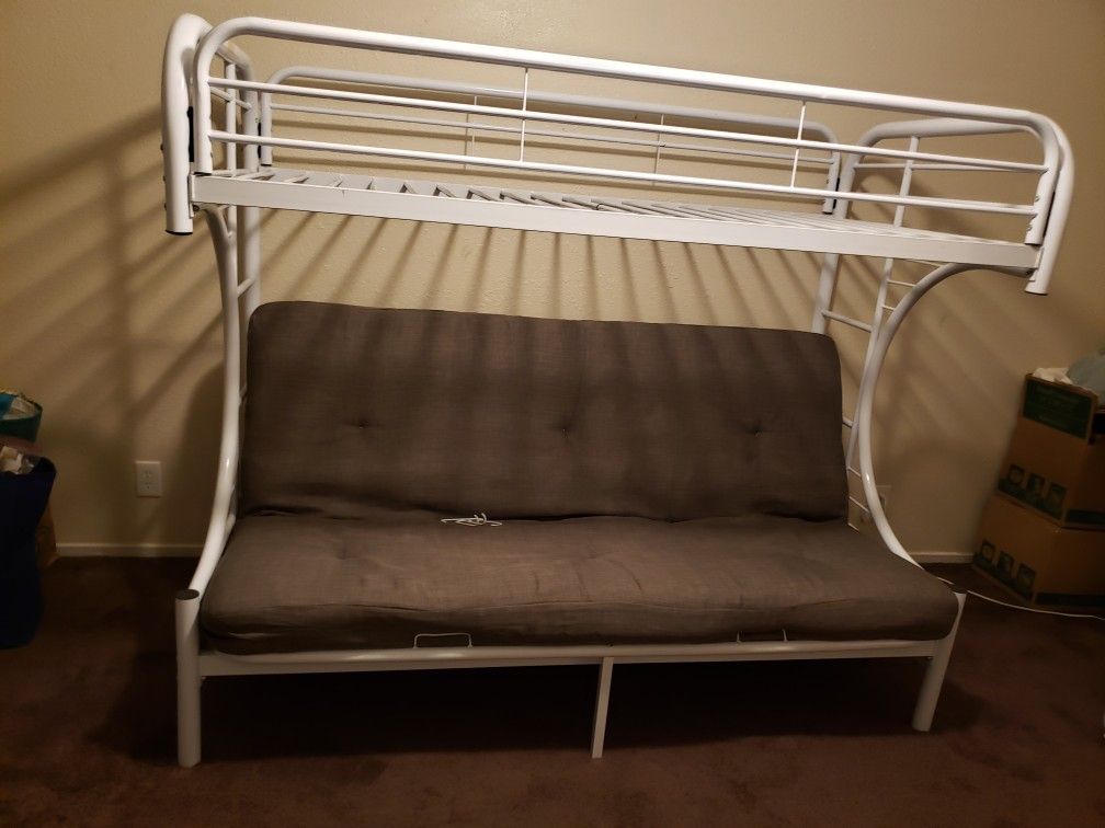 Futon bunk bed with gently used futon...had mattress cover on during use. Twin mattress required