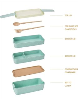Beige Rarapop Pink Stackable Bento Box Japanese Lunch Box Kit with Spoon & Fork, 3-In-1 Compartment Wheat Straw Meal Prep Containers for Kids & Adults