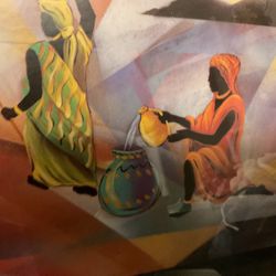 A Beautiful 21” Long X 17” Wide African Picture Of Two Working Ladies ( NO SHIPPING)