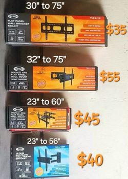 TV Wall mounts starting at $20 and up Brand New in Box Different Sizes and Models Available  The Price Is Depending on The Size Of The Mount And the T