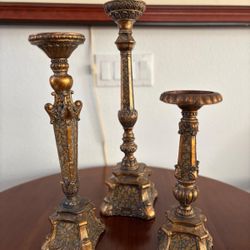 Three Large Gold Pillar Mosaic Candle Holder