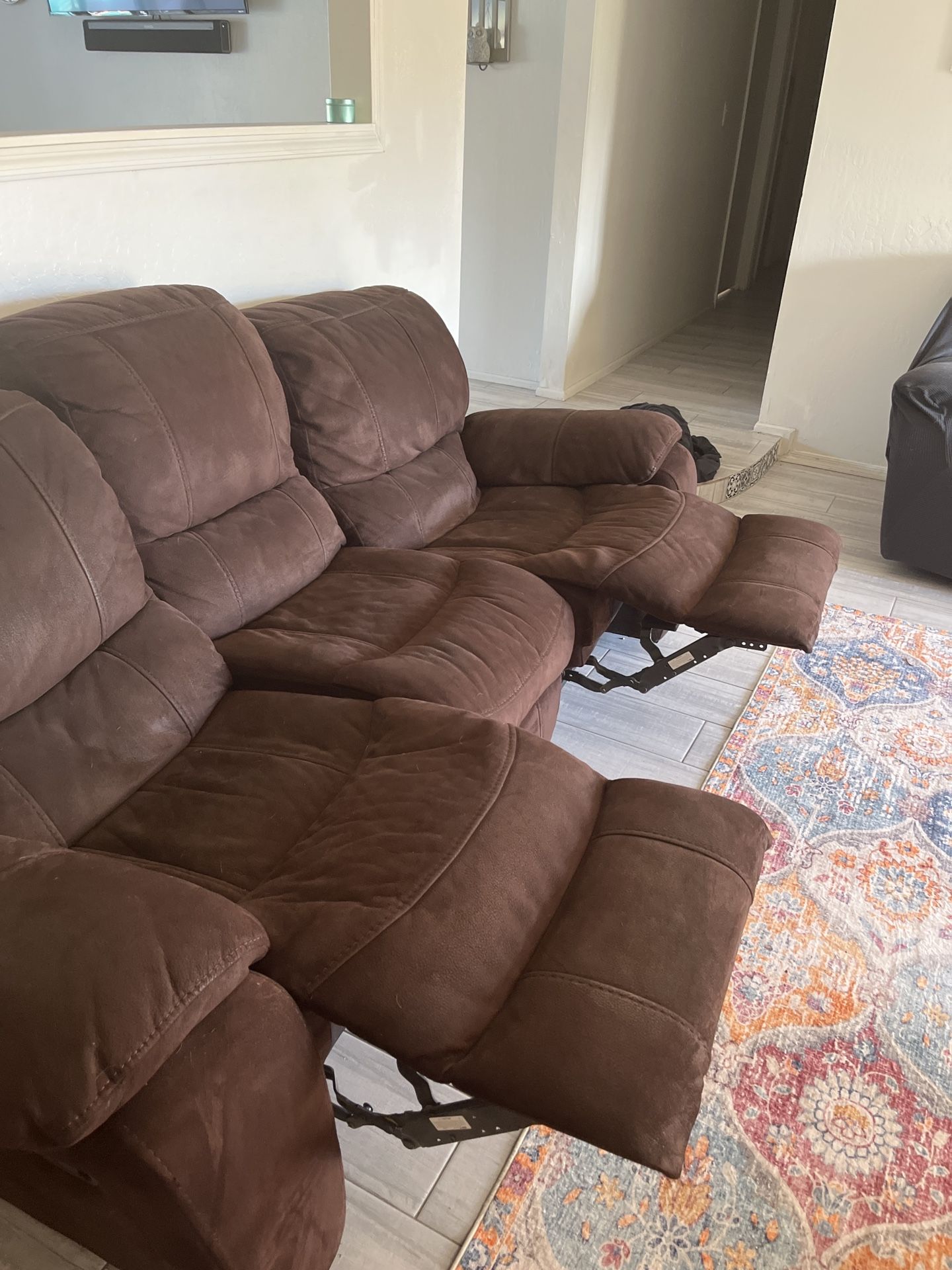Set Of 2 Brown Reclining Sofas