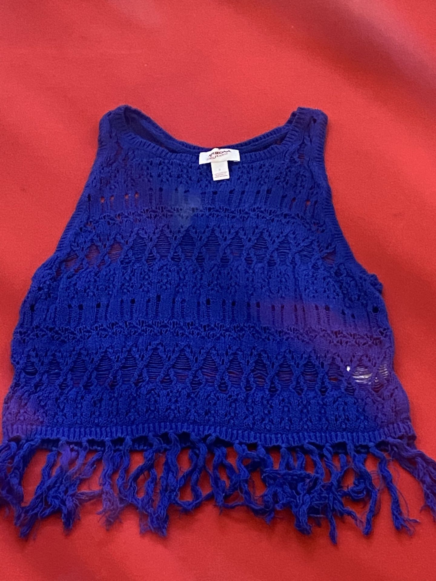 Royal Blue knit tank top with fringe bottom