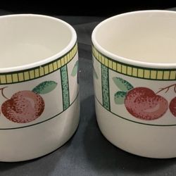 *NEW 2pc SET SPRING FRUIT ART Ceramic Jumbo Mugs LEMON PEACH PLUM