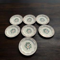 Vintage Floral China Small Plates Magnolia and Gold Trim