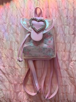 Clear Pink Strapped Floral Mini Backpack Purse