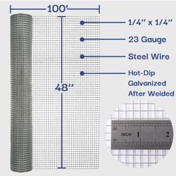 Hardware Cloth 1/4 in. x 4 ft. x 100 ft 23-Gauge, Chicken Wire Fencing, Chicken Wire Mesh Roll, Garden Fencing, Mesh Wire Fencing, Hardware Mesh, Rat 