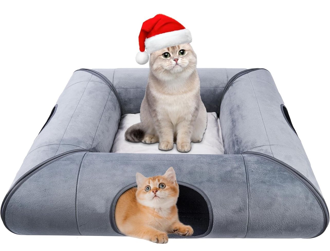 Cat Tunnel Bed for Indoor Cats, Collapsible Pet Tunnel, Suitable for Multiple Kittens and Large Cats - Great Toy for Cat Interaction, Removable and Wa