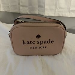 Kate Spade Mini Pink Embossed Leather Glitter Logo Camera Bag Crossbody Handbag