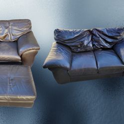 Brown Leather Sofa Armchair Ottoman Set