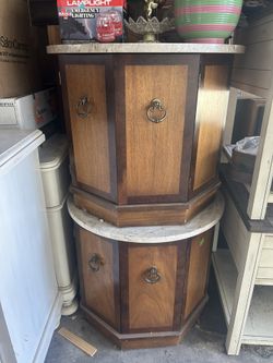 2 Marble Top Round Side Tables