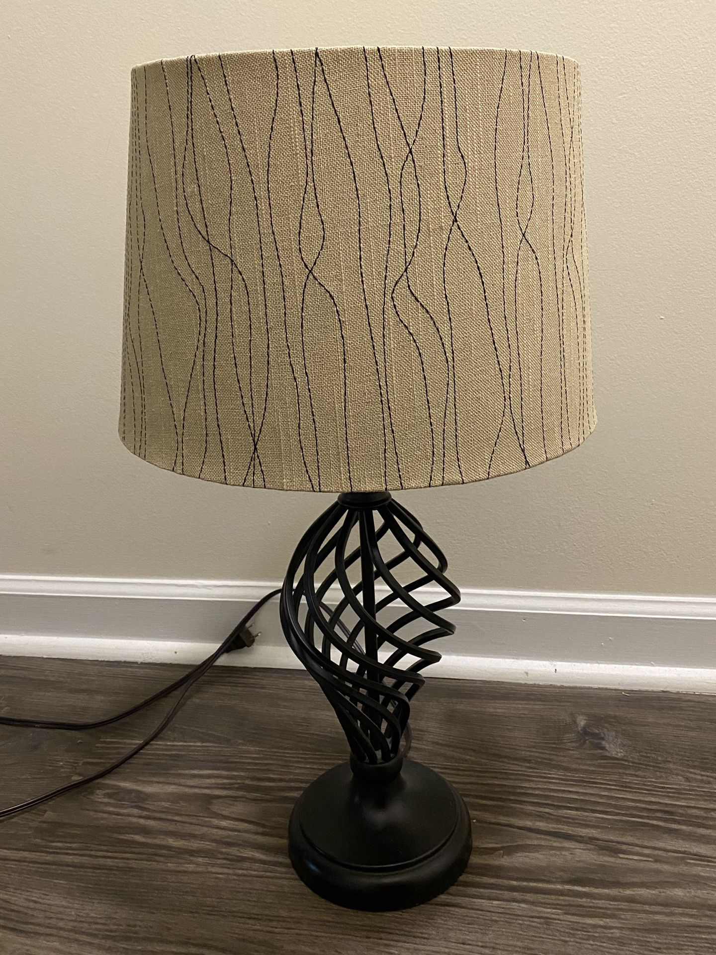 Black Lamp with Tan Embellished Shade
