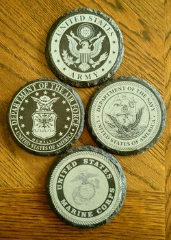Slate Coasters laser engraved of our Military Branches
