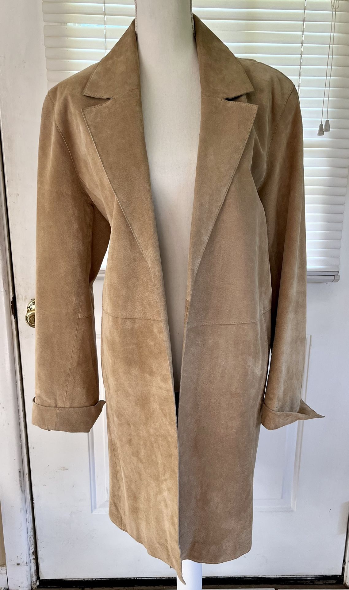 Vintage Dialogue Women Size XL 100% Suede Leather Tan Western Open Coat Jacket